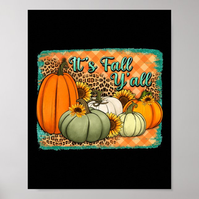 Fall glücklich Fall Y'all Leopard Pumpkin Herbst s Poster (Vorne)