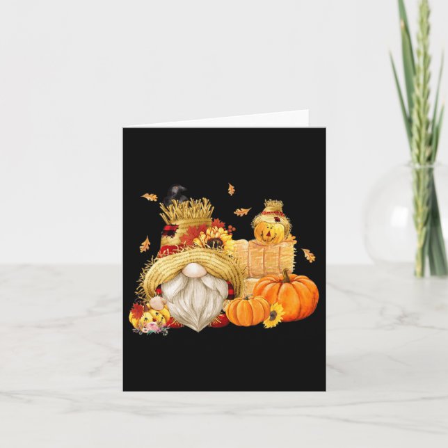 Fall Gnome Scarecrow Gnome Fall Halloween Thanksgi Karte (Vorderseite)