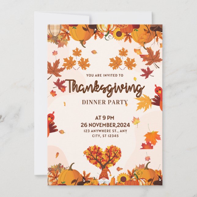 Fall Gnome with Pumpkins Heart Tree Art Einladung (Vorderseite)