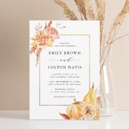 Fall Gold Floral Pumpkin Rustic Wedding  Einladung
