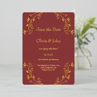 Fall Gold Foil Hochzeit speichern das Datum Einlad Folien Feiertagskarte
