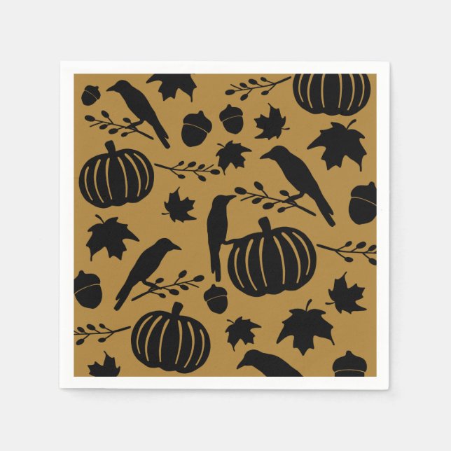 Fall Gold Orange Yellow Black Crow Autumn Pumpen Serviette (Vorderseite)