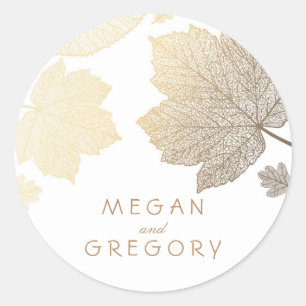 Fall Gold und White Blätter Hochzeit Runder Aufkleber