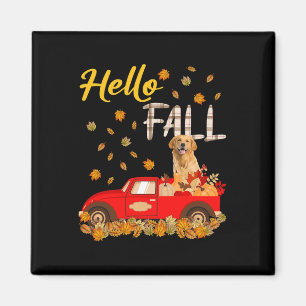 Fall Golden Retriever Leaf Herbst Red Truck Dog Lo Magnet