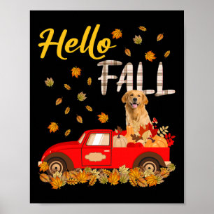 Fall Golden Retriever Leaf Herbst Red Truck Dog Lo Poster