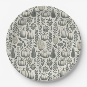 Fall Gourds Blockdruck in Grün Pappteller