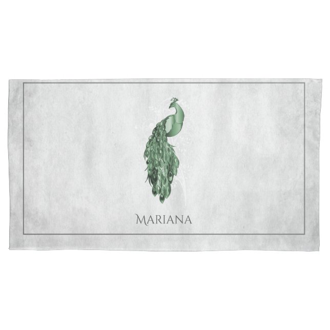 Fall Green Elegant Peacock Pillow Kissenbezug (Vorderseite)