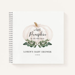 Fall Green White Citrouille Baby shower Livre d'or