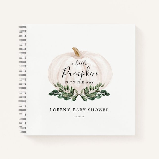 Fall Green White Citrouille Baby shower Livre d'or (Devant)