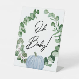 Fall Greenery Blue Pumpkin Boy Baby Shower Oh Baby Sockelschild
