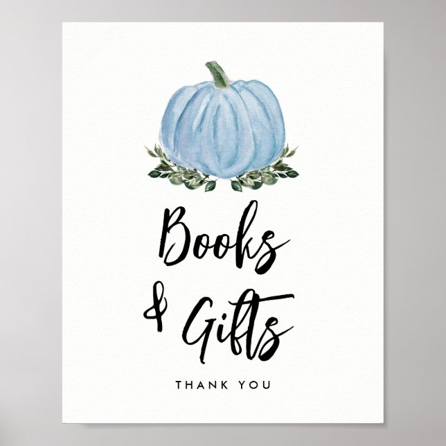 Fall Greenery Blue Pumpkin Bücher und Geschenke Ze Poster (Vorne)