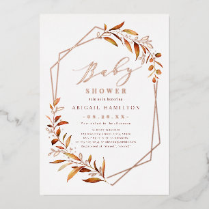 Fall Greenery Geometric Rustic Baby Shower Folieneinladung