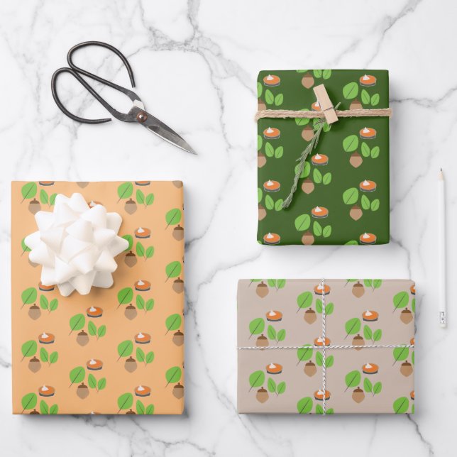 Fall Greenery Leaf Autumn Pumpkin Pie Geschenkpapier Set (Vorderseite)