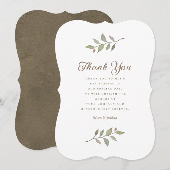 Fall Greenery Minimalistisch Botanische Hochzeit Dankeskarte (Vorne/Hinten)