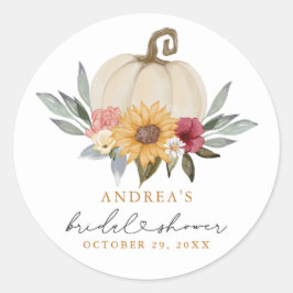 Fall Greenery Pumpkin Sonnenblumen Brautparty Runder Aufkleber