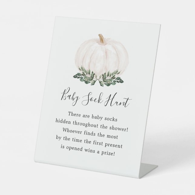 Fall Greenery White Pumpkin Baby Sock Hunt Game Sockelschild (Vorderseite)