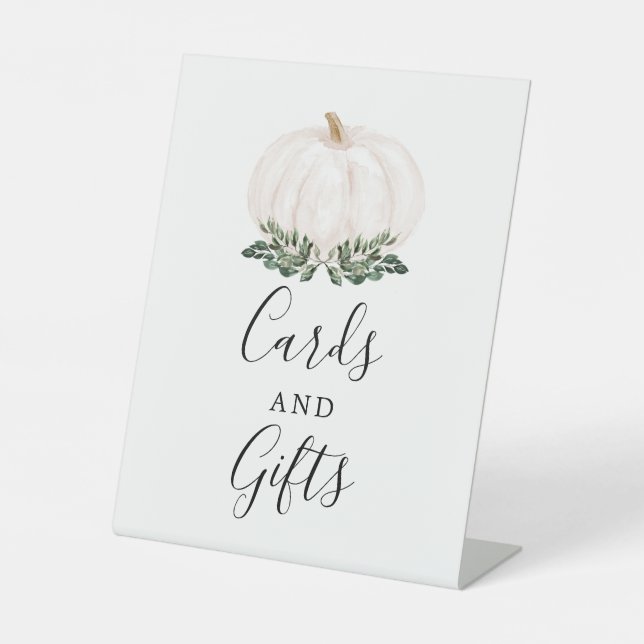 Fall Greenery White Pumpkin Cards und Geschenke Sockelschild (Vorderseite)