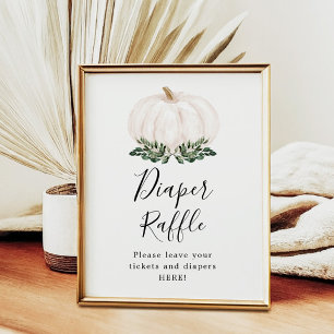 Fall Greenery White Pumpkin Diaper Raffle Sign Poster