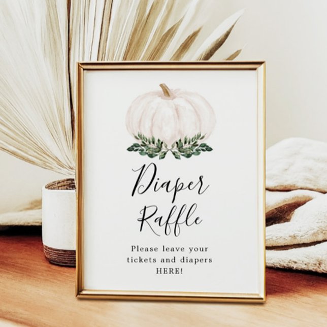 Fall Greenery White Pumpkin Diaper Raffle Sign Poster (Von Creator hochgeladen)