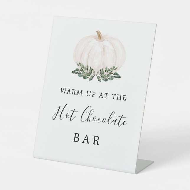 Fall Greenery White Pumpkin Hot Chocolate Bar Sign Sockelschild (Vorderseite)