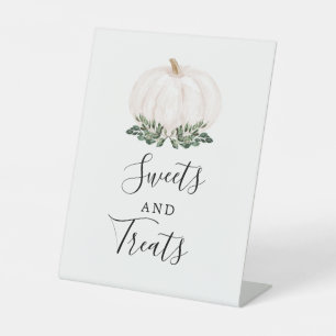 Fall Greenery White Pumpkin Süßigkeiten und Lecker Sockelschild