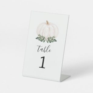 Fall Greenery White Pumpkin Tischnummer Sockelschild