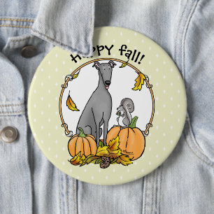 Fall Greyhound (grau) Dog Pumpkins Blätter Funny Button