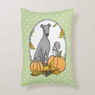 Fall Greyhound (grau) Dog Pumpkins Blätter Funny Dekokissen