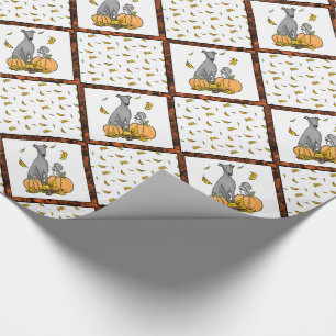 Fall Greyhound (grau) Dog Pumpkins Blätter Funny Geschenkpapier
