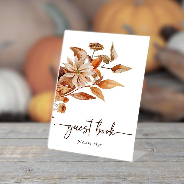 Fall Guest Book Sign Tischaufsteller (White Fall Colors Guest Book Sign by Painted Paperie)