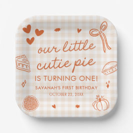 Fall Hand Drawn A Little Cutie Pie 1st Birthday Pappteller