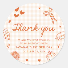 Fall Hand Drawn A Little Cutie Pie 1st Birthday Runder Aufkleber
