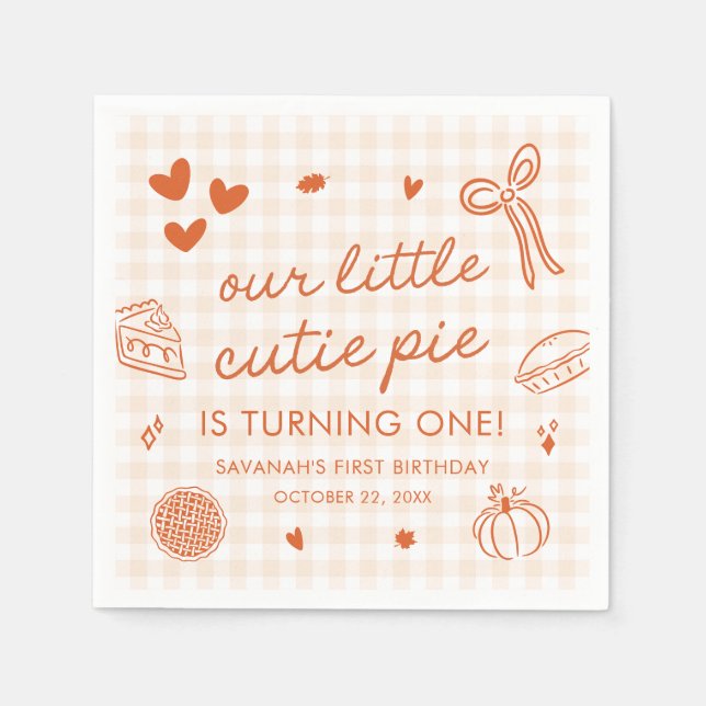 Fall Hand Drawn A Little Cutie Pie 1st Birthday Serviette (Vorderseite)