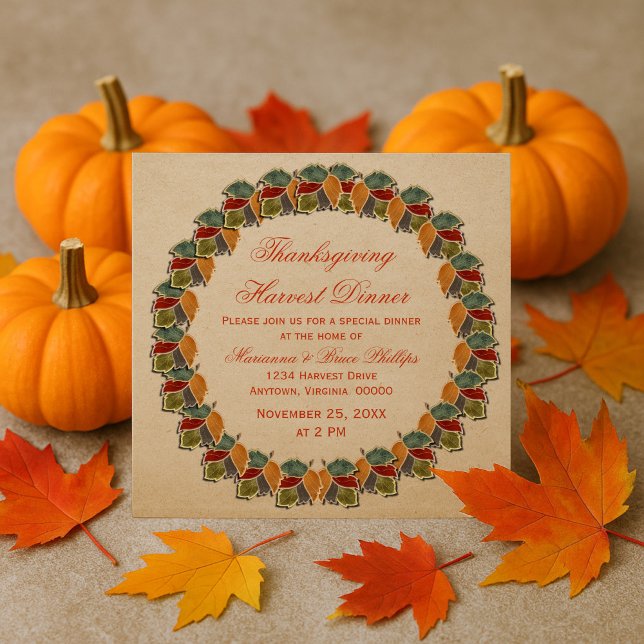 Fall Harvest Blätter Erntedank Einladung (Fall Harvest Leaves Thanksgiving Dinner Invitation)