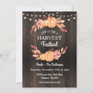 Fall Harvest Festival Pumpkin Wood Floral Einladun Einladung