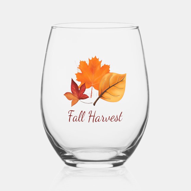 Fall Harvest Leaves Weinglas Ohne Stiel (Vorderseite)