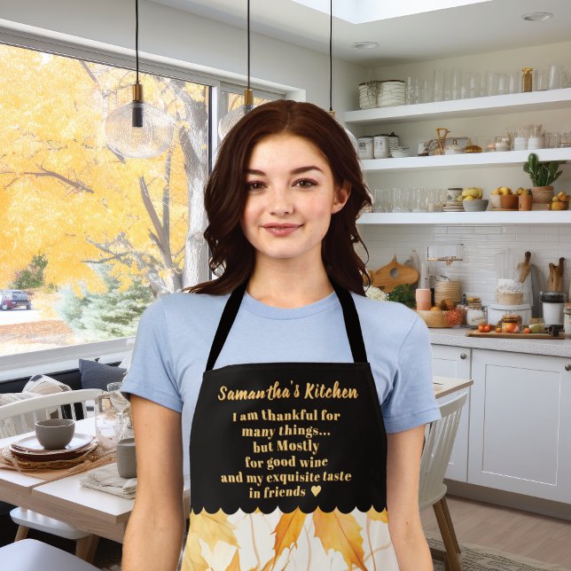 Fall Harvest Orange Foliage Personalisiert Schürze (Fall Harvest Orange Foliage Personalized Quote Apron: add name and quote Thankful for wine & friends)
