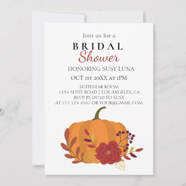Fall Harvest Orange Pumpkin mit Blume Einladung (Vorderseite)