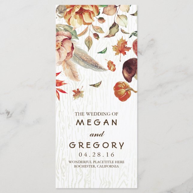 Fall Harvest Rustic Pumpkin Floral Wedding Program Programm (Vorderseite)