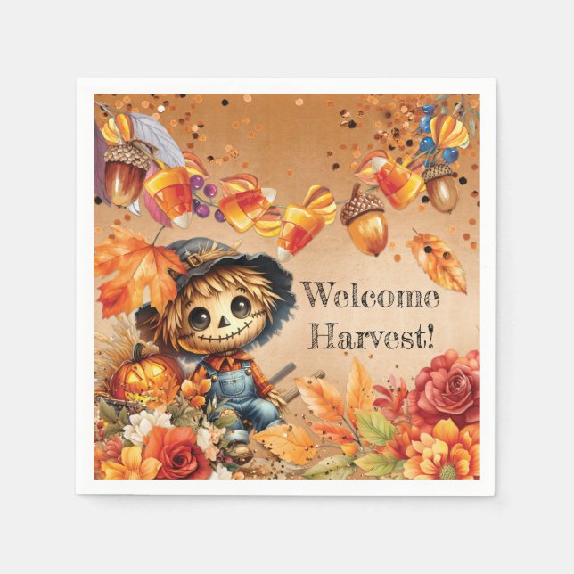 Fall Harvest Scarecrow Pumpkin Party Napkin Serviette (Vorderseite)