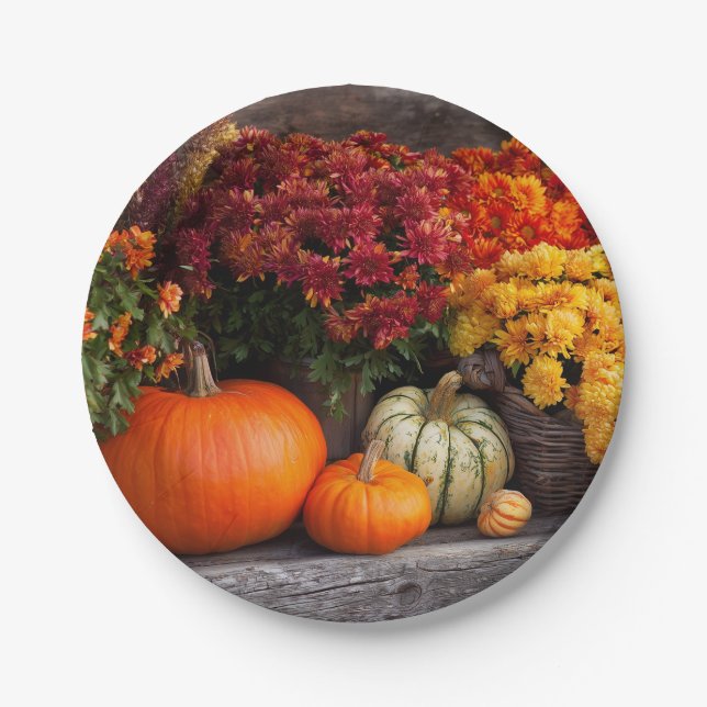 Fall Harvest Tablescape - Autumn Pumpkins Flowers Pappteller (Vorderseite)