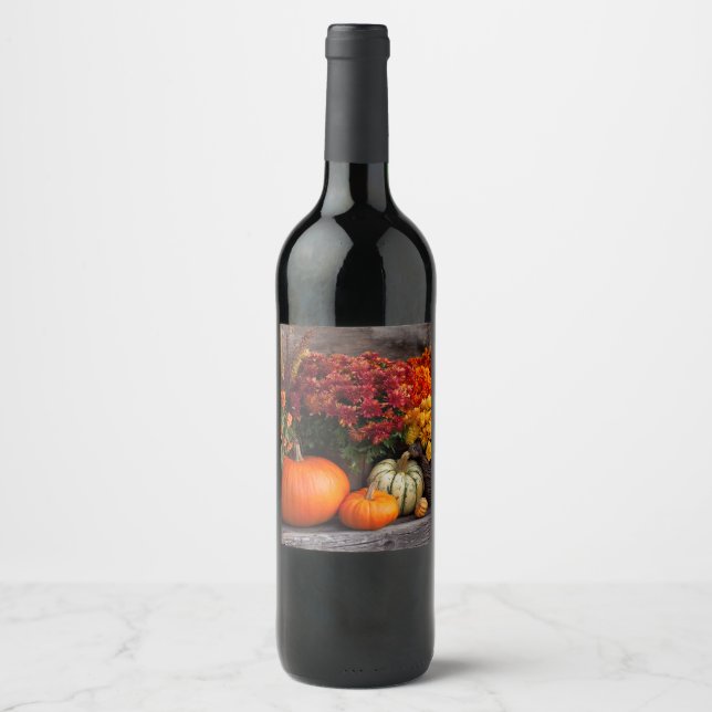 Fall Harvest Tablescape - Autumn Pumpkins Flowers Weinetikett (Vorderseite)