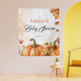 Fall Harvest Watercolor Baby Shower Photo Backdrop Wandteppich