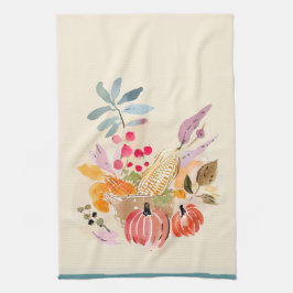 Fall Harvest Watercolor Pumpkin Corn Basket Geschirrtuch