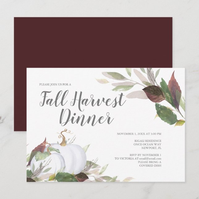 Fall Harvest White Pumpkin Friendsgiving Einladung (Vorne/Hinten)