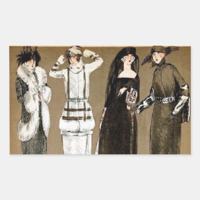 Fall Haute Couture 1920s Abbildung Rechteckiger Aufkleber (Vorderseite)
