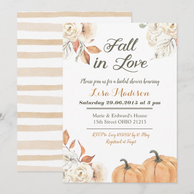Fall-Herbst-Kürbis-Fall in Liebe-Brautparty Einladung (Vorne/Hinten)