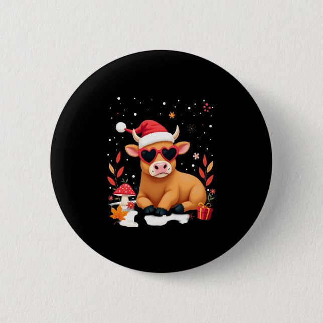 Fall Highland Cow Pumpkin Bow Christmas Girls Kids Button (Vorderseite)