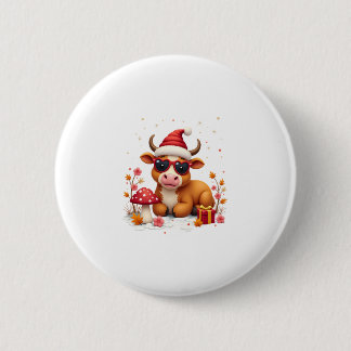 Fall Highland Cow Pumpkin Bow Christmas Girls Kids Button