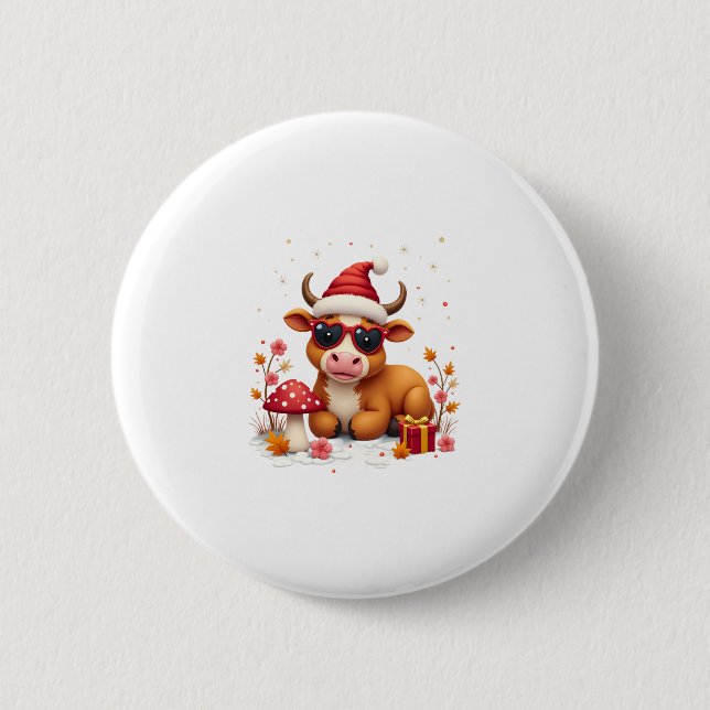 Fall Highland Cow Pumpkin Bow Christmas Girls Kids Button (Vorderseite)